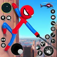 Скачать взломанную Flying Stickman Rope Hero Game  [МОД Бесконечные монеты] - полная версия apk на Андроид