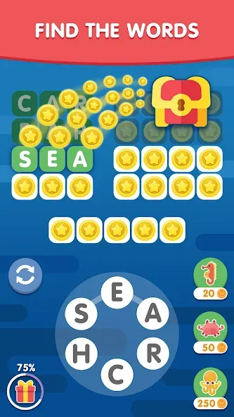 Word Search Sea: Word Puzzle  [МОД Бесконечные деньги] Screenshot 1