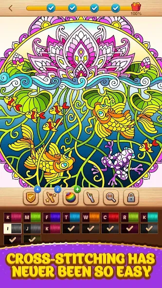 Cross Stitch Coloring Mandala (Кроссстиль раскрашивание мандала)  [МОД Много монет] Screenshot 2