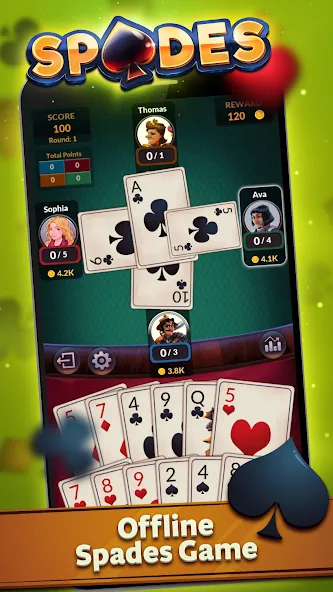 Spades - Offline Card Games (Спейдс)  [МОД Много монет] Screenshot 1